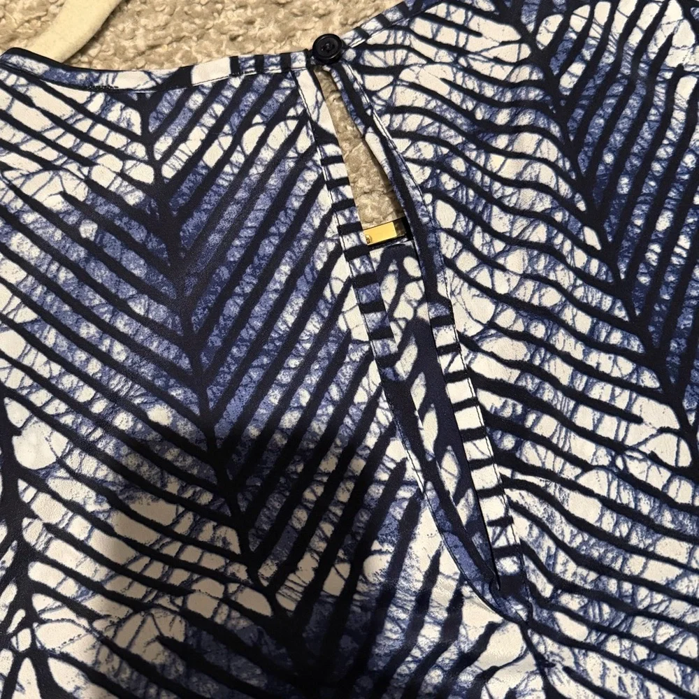 Michael Kors Navy and White Geometric Print Sleeveless Tank